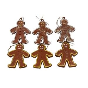 6 Vintage Sugared Gingerbread Christmas Ornaments Candy Cookie Hong Kong Resin
